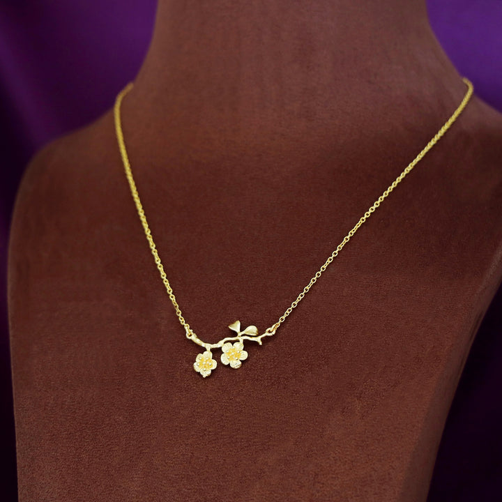 Golden Cherry blossom branch Pendant Neckpiece