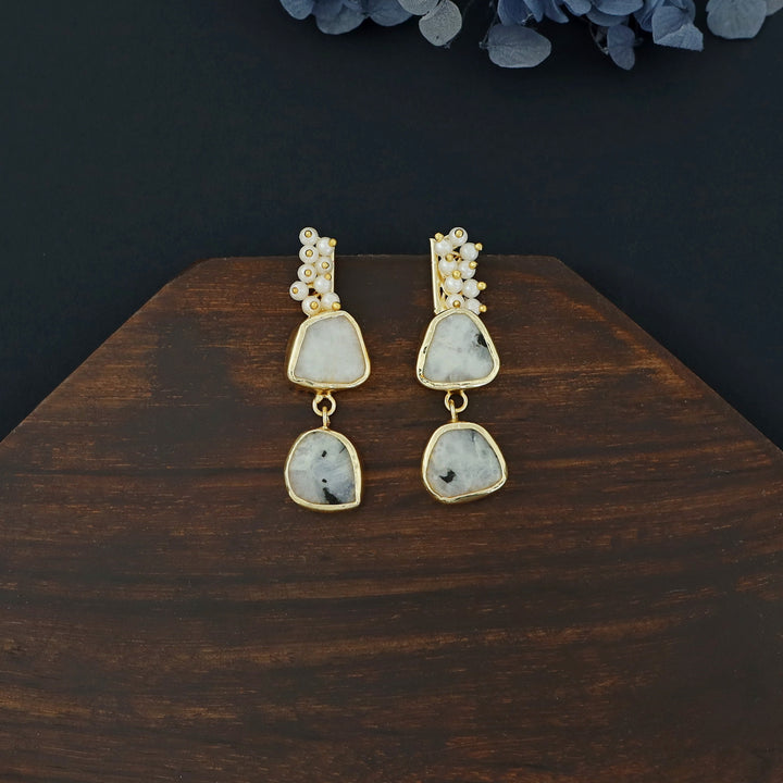 Dual Raw Stone + Pearl Earring