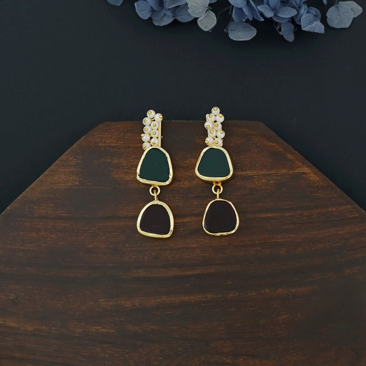 Dual Raw Stone + Pearl Earring