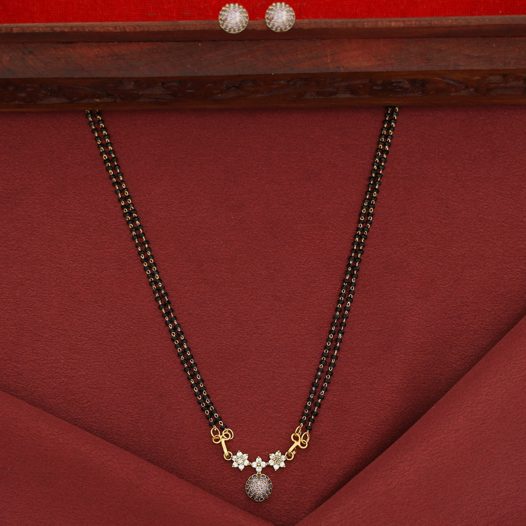 Dayanita Tri Flower AD Stone Circle Mangalsutra With Stud