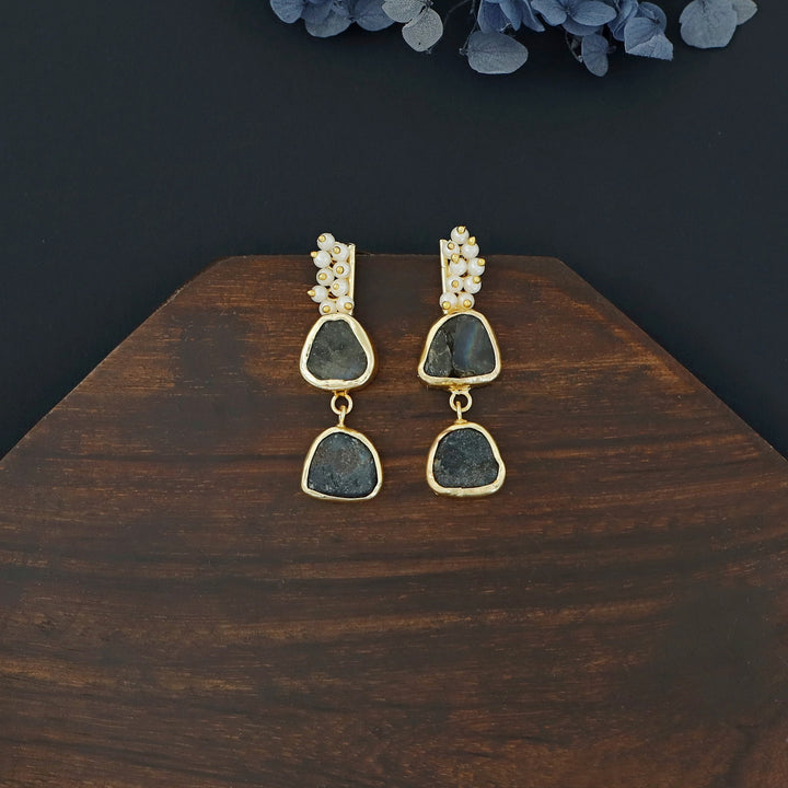 Dual Raw Stone + Pearl Earring
