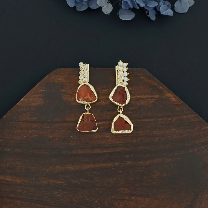 Dual Raw Stone + Pearl Earring