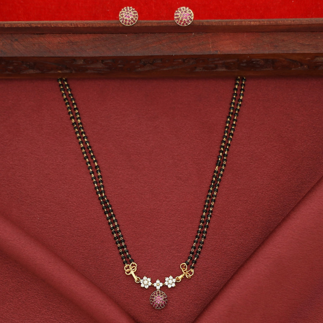 Dayanita Tri Flower AD Stone Circle Mangalsutra With Stud