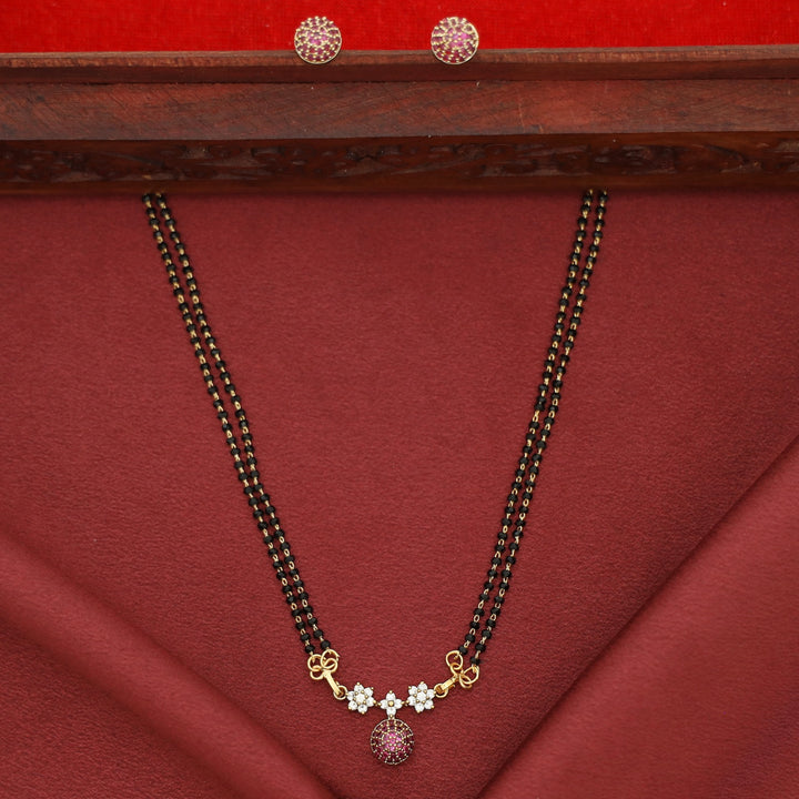 Dayanita Tri Flower AD Stone Circle Mangalsutra With Stud