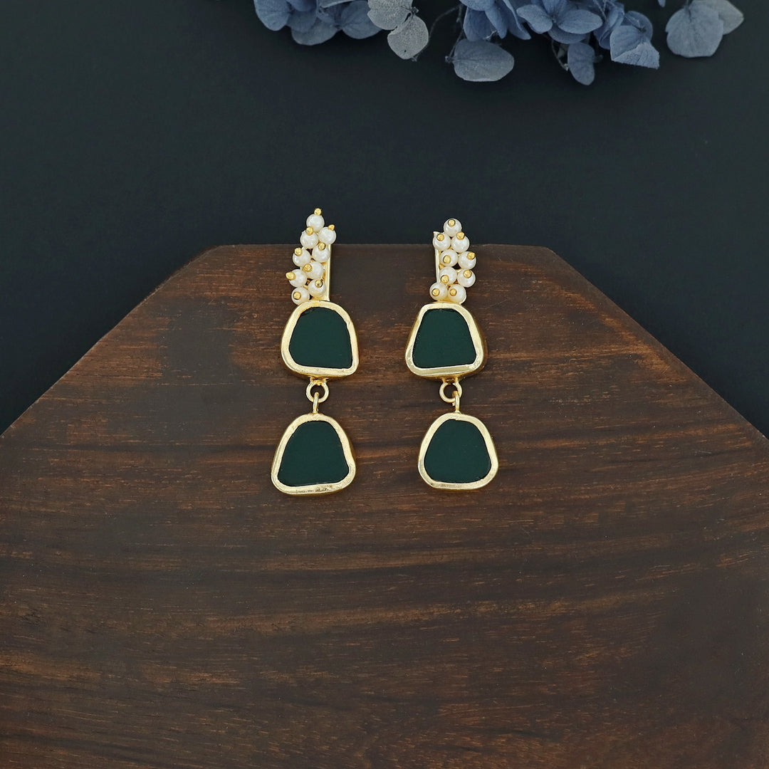 Dual Raw Stone + Pearl Earring