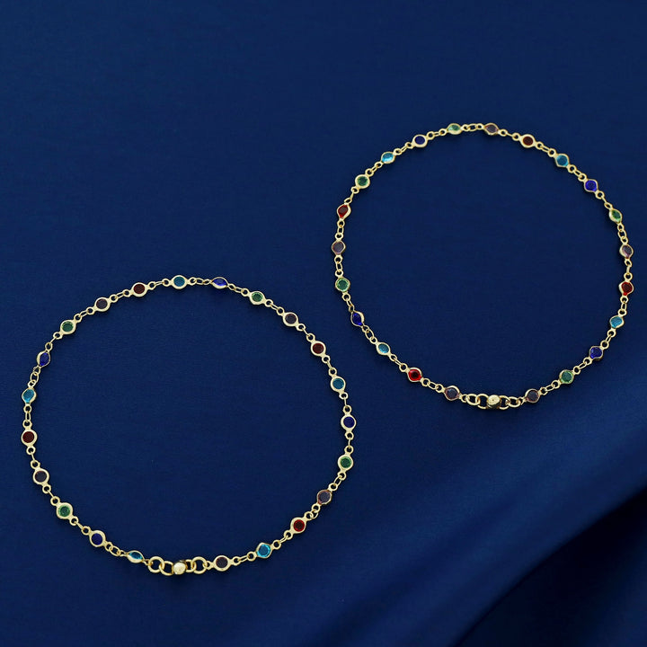 Vihana Golden Multicolour Circle Anklet