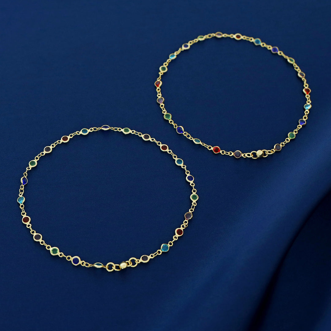 Vihana Golden Multicolour Circle Anklet