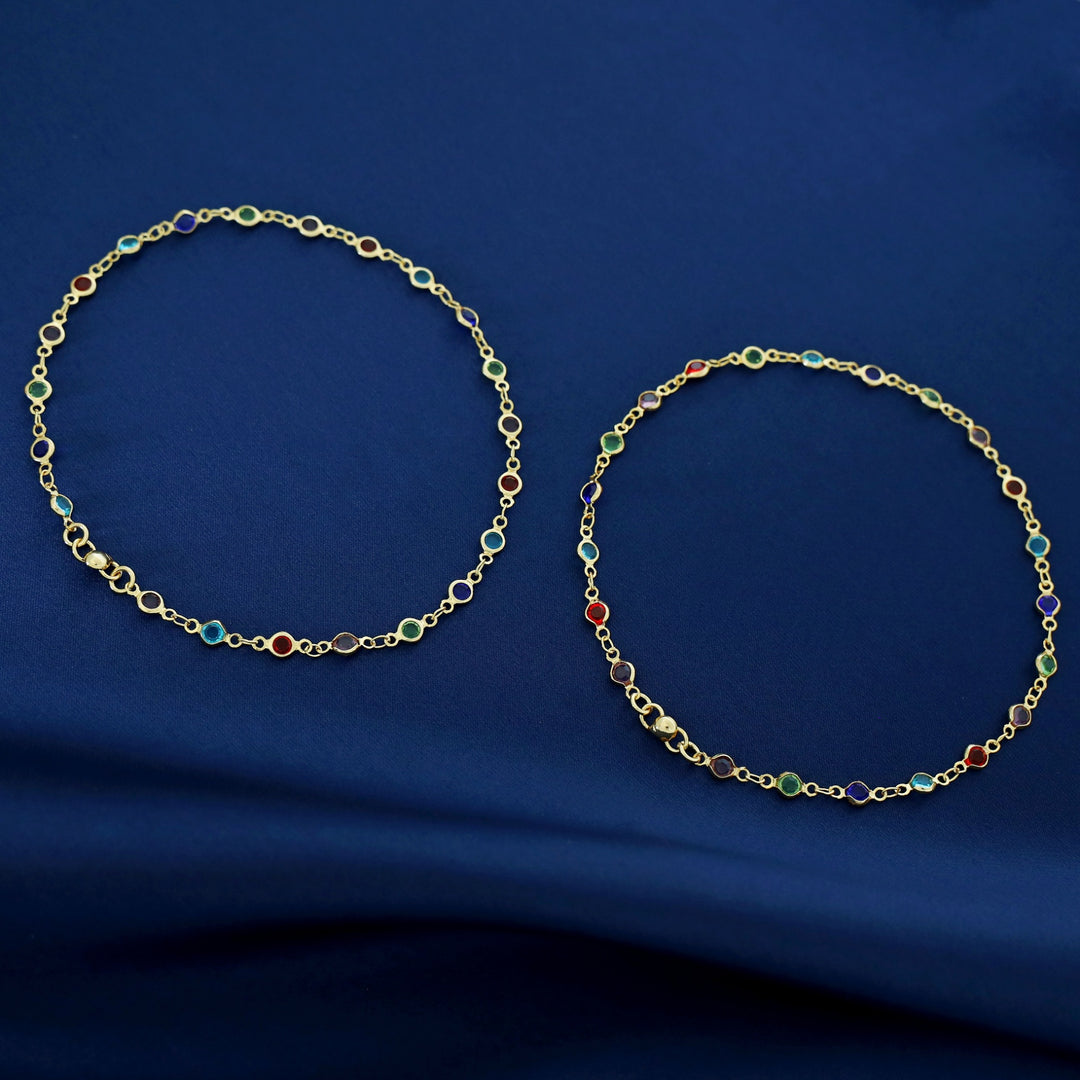 Vihana Golden Multicolour Circle Anklet