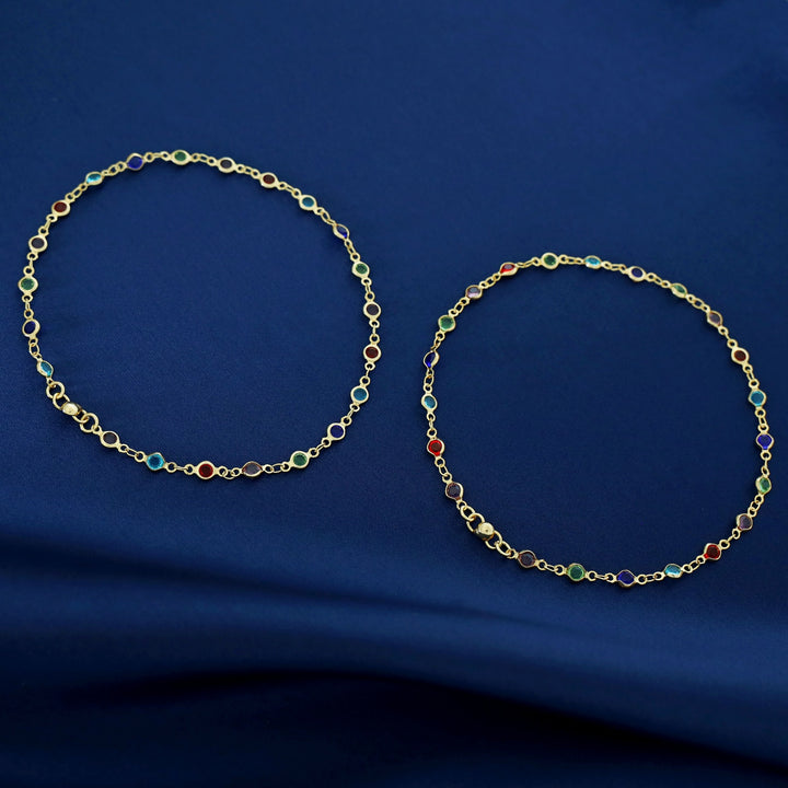 Vihana Golden Multicolour Circle Anklet