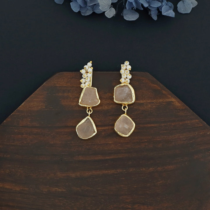 Dual Raw Stone + Pearl Earring