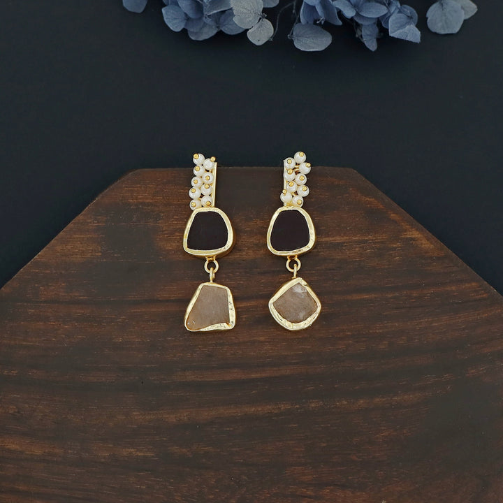 Dual Raw Stone + Pearl Earring