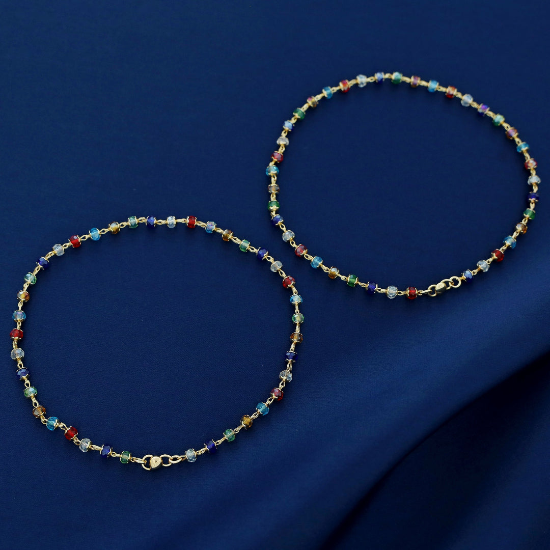 Dhruvika Golden Multicolour Beads Anklet