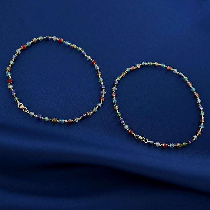 Dhruvika Golden Multicolour Beads Anklet