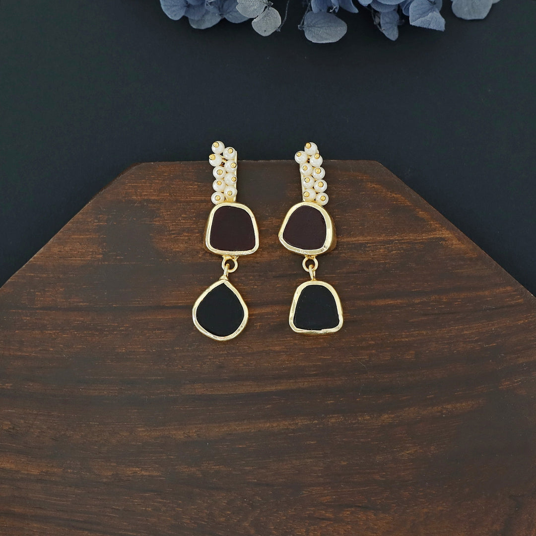 Dual Raw Stone + Pearl Earring