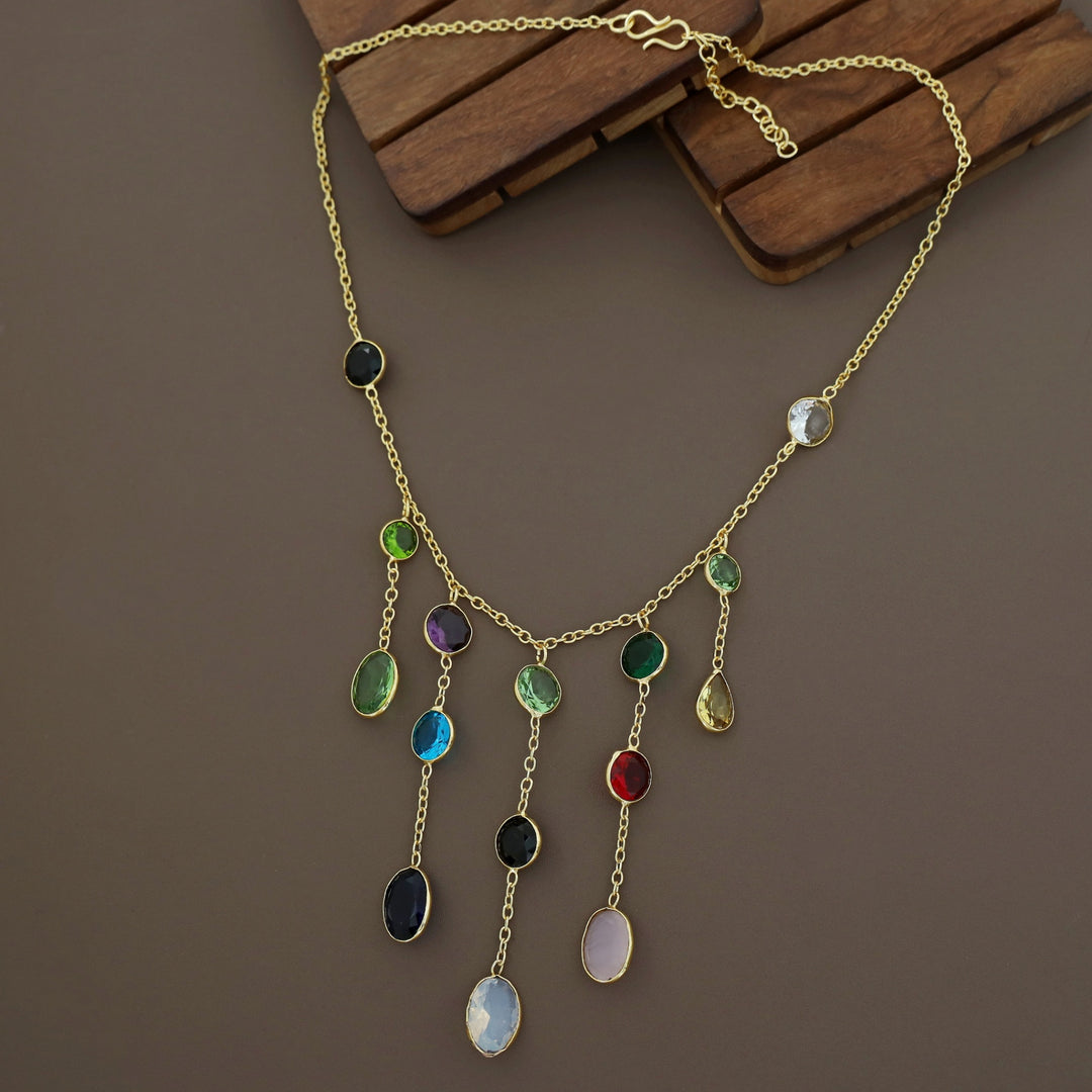 Freda Multicolour Hanging Glossy Stone Neckpiece