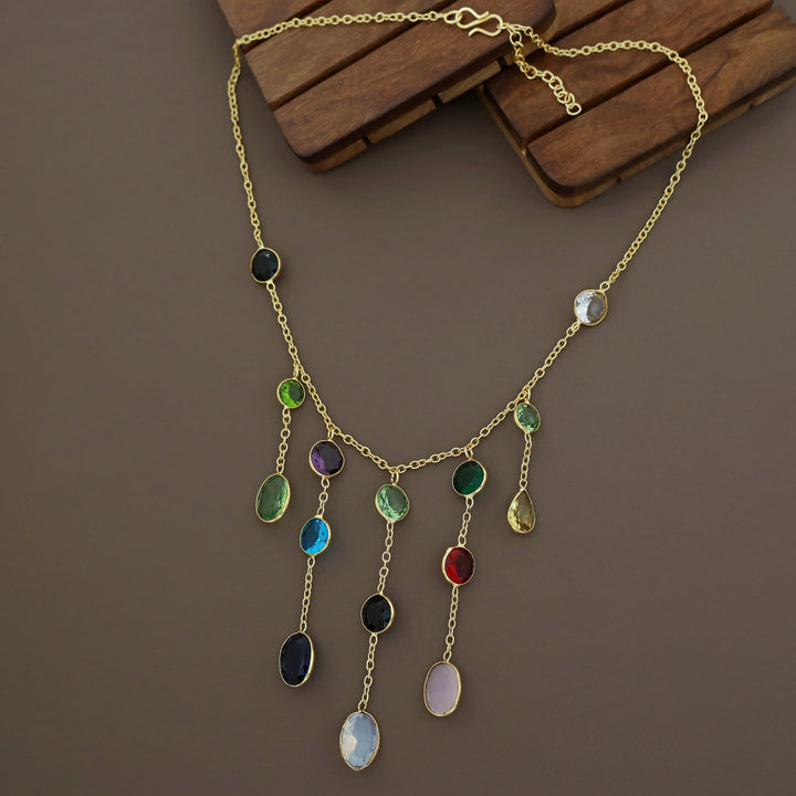 Freda Multicolour Hanging Glossy Stone Neckpiece