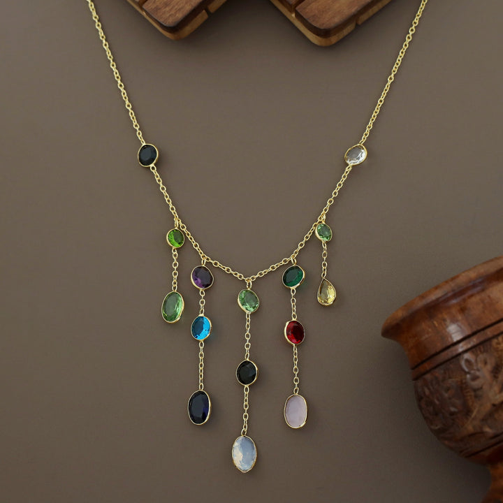 Freda Multicolour Hanging Glossy Stone Neckpiece