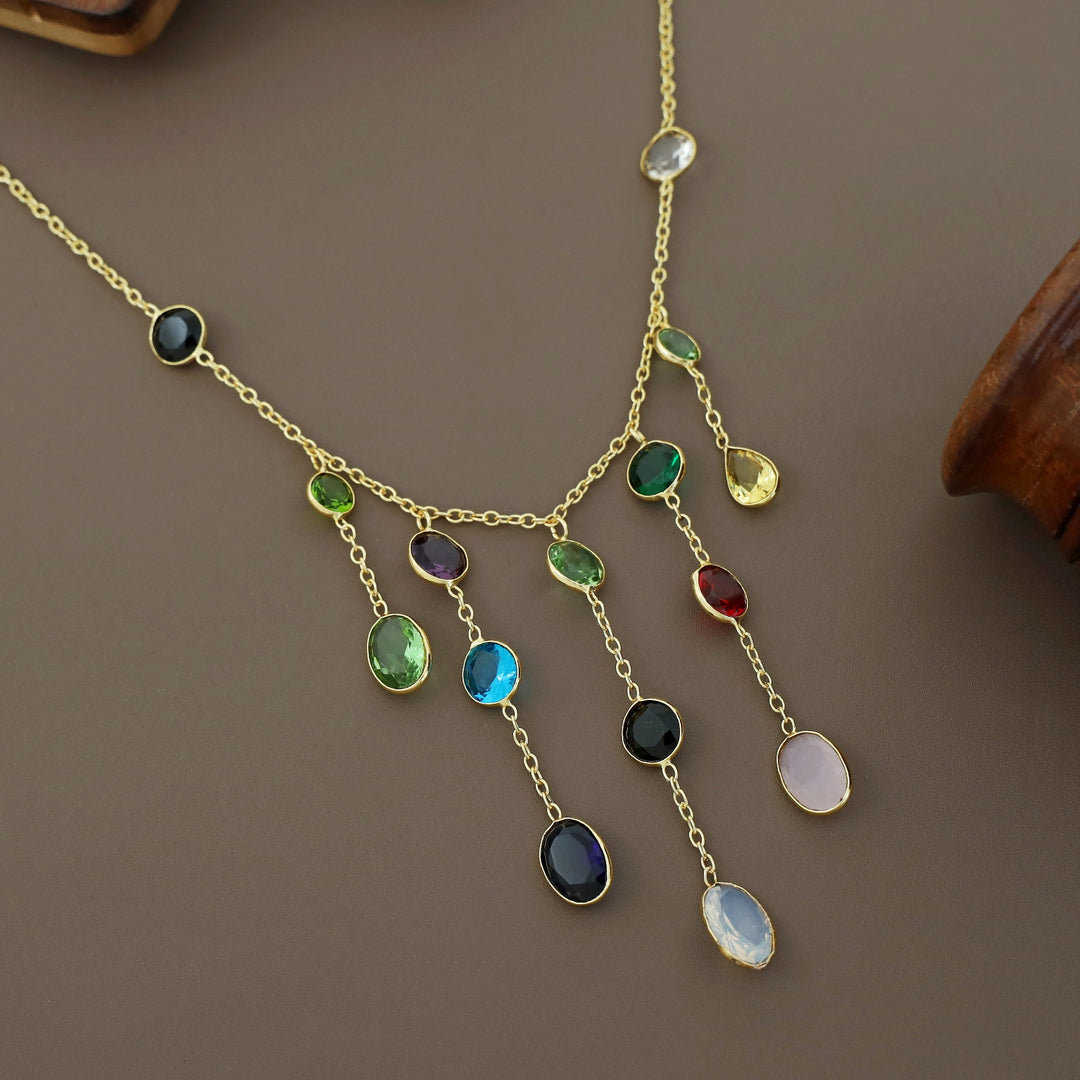 Freda Multicolour Hanging Glossy Stone Neckpiece