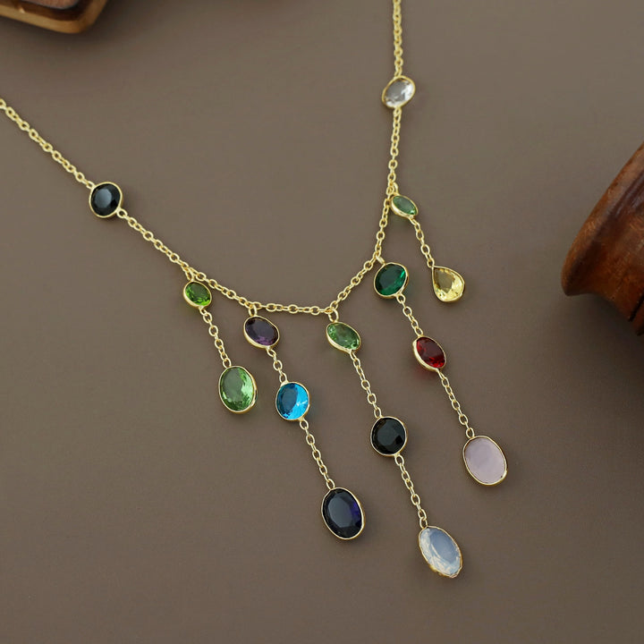 Freda Multicolour Hanging Glossy Stone Neckpiece