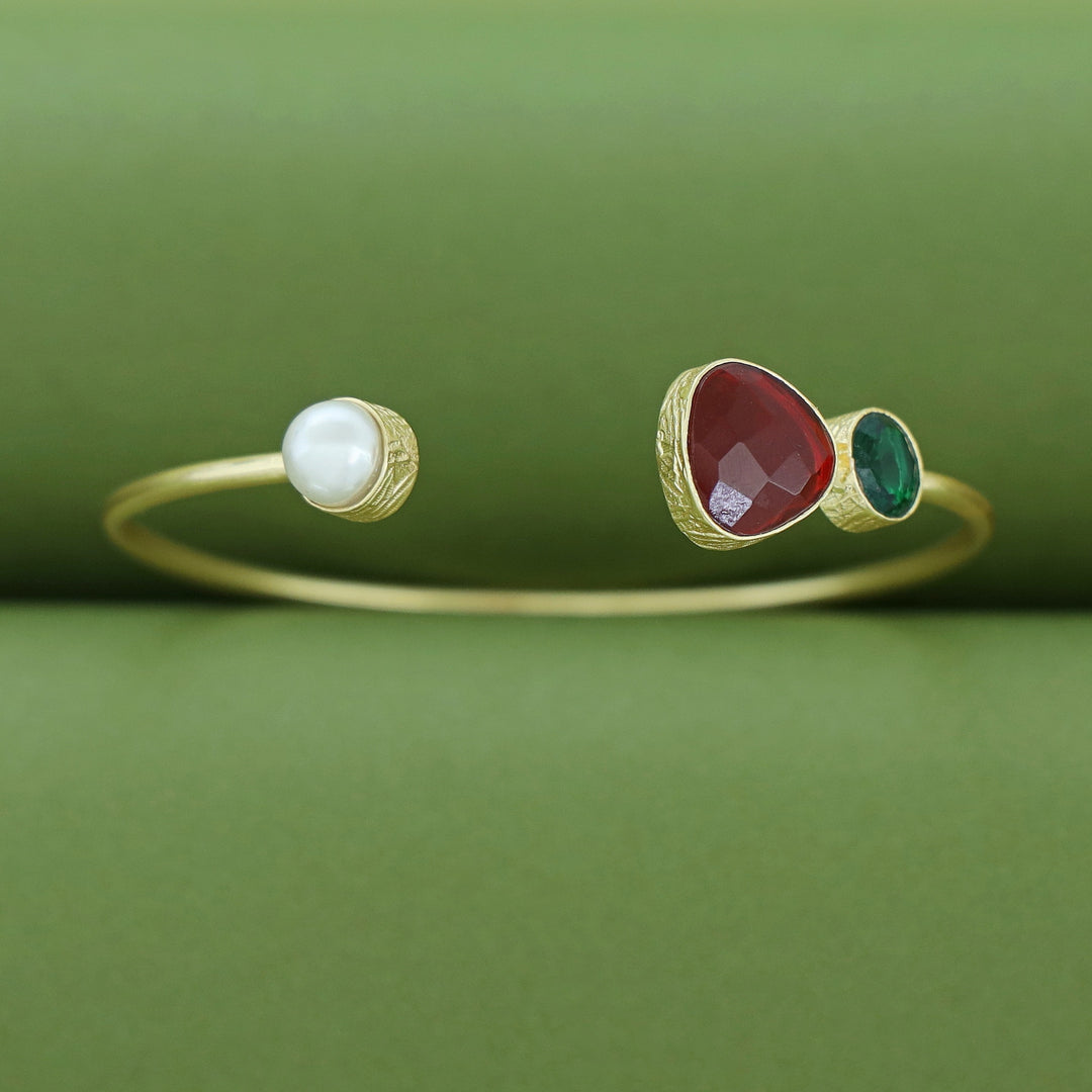 Lailaa Golden Round Pearl Glossy Stone Bangle