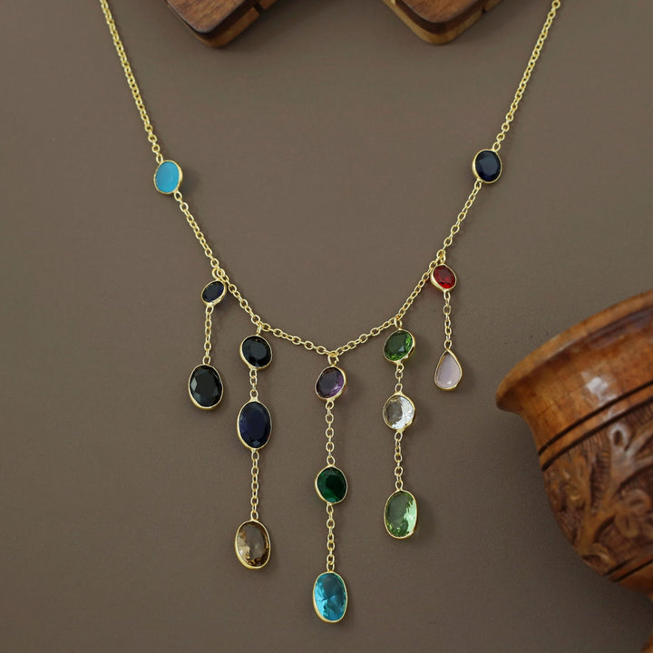 Freda Multicolour Hanging Glossy Stone Neckpiece