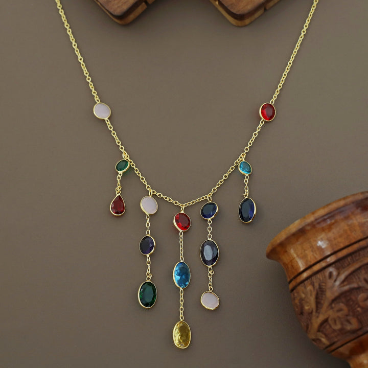 Freda Multicolour Hanging Glossy Stone Neckpiece