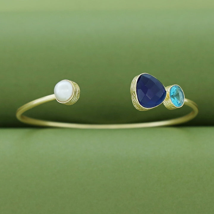 Lailaa Golden Round Pearl Glossy Stone Bangle