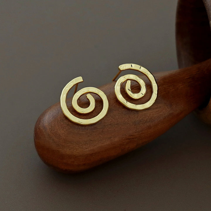 Jenna Golden Hammered Spiral Earring