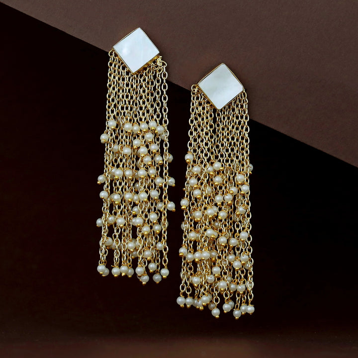 Tassel Pearl Glossy Stone Earring