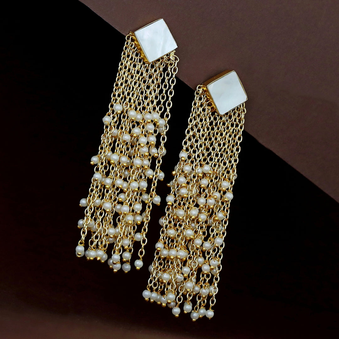 Tassel Pearl Glossy Stone Earring