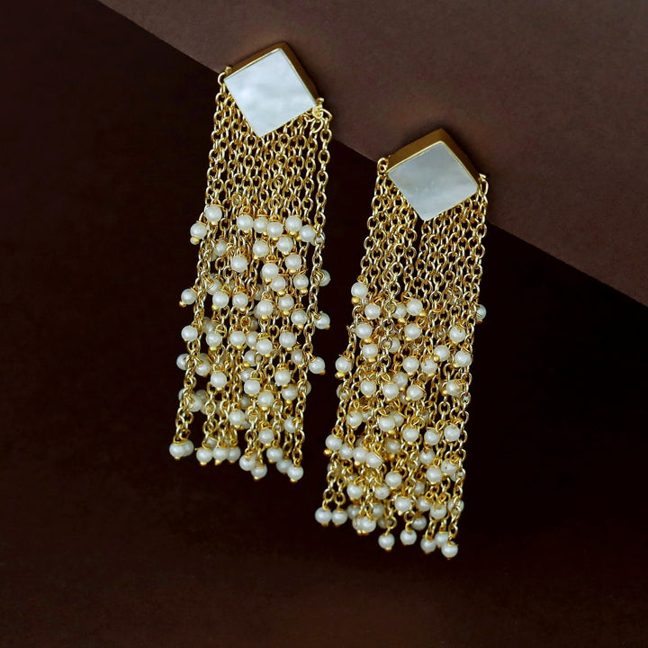 Tassel Pearl Glossy Stone Earring