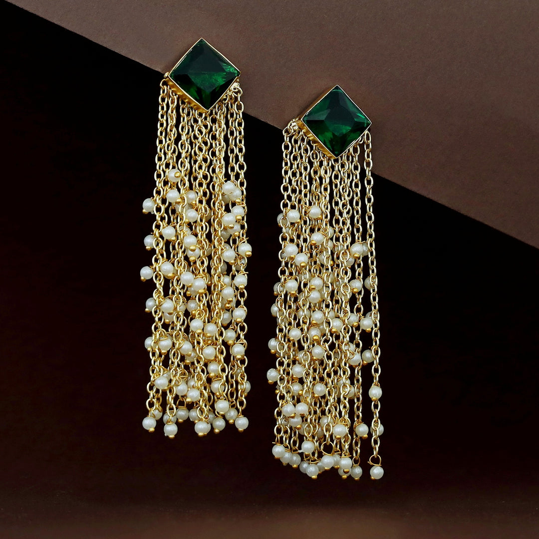 Tassel Pearl Glossy Stone Earring