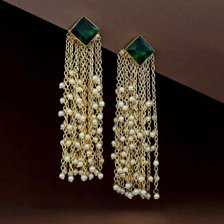 Tassel Pearl Glossy Stone Earring