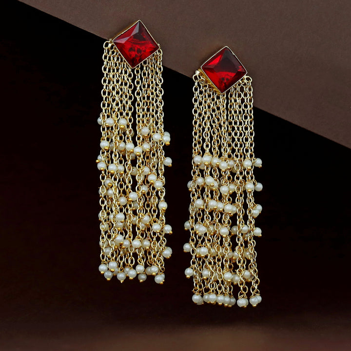 Tassel Pearl Glossy Stone Earring