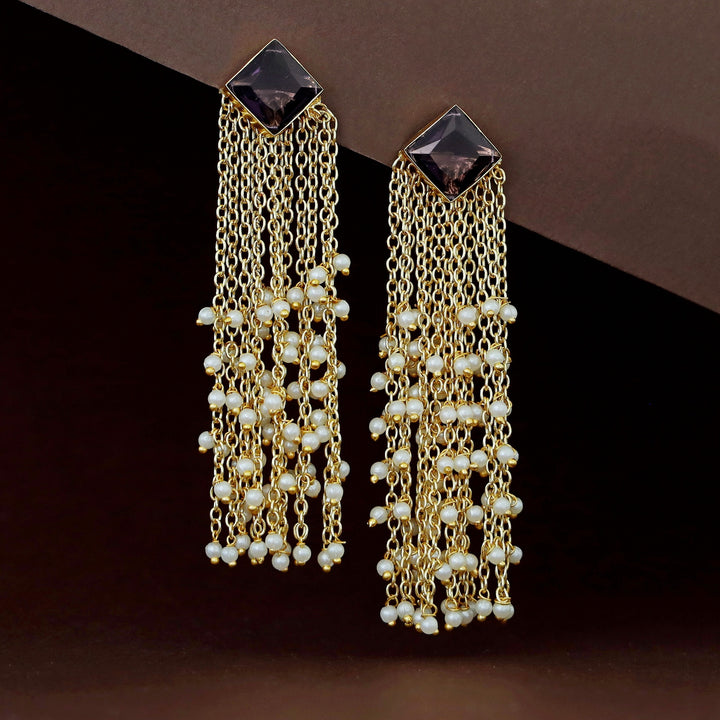 Tassel Pearl Glossy Stone Earring