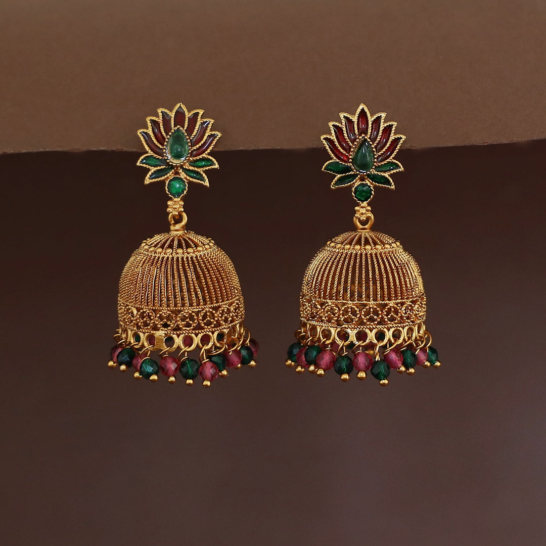 Abheri Lotus Beaded Jhumka