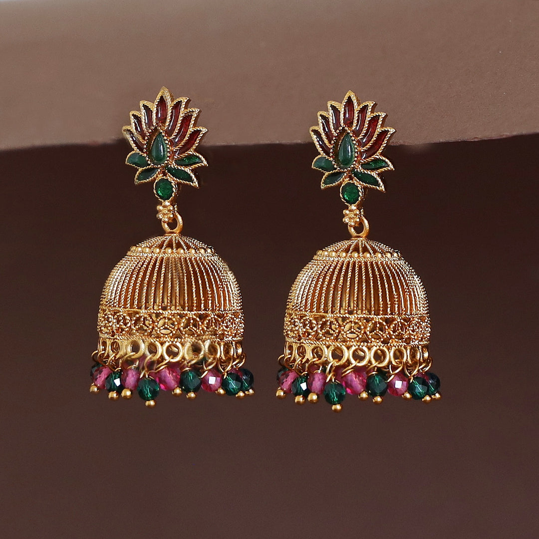 Abheri Lotus Beaded Jhumka