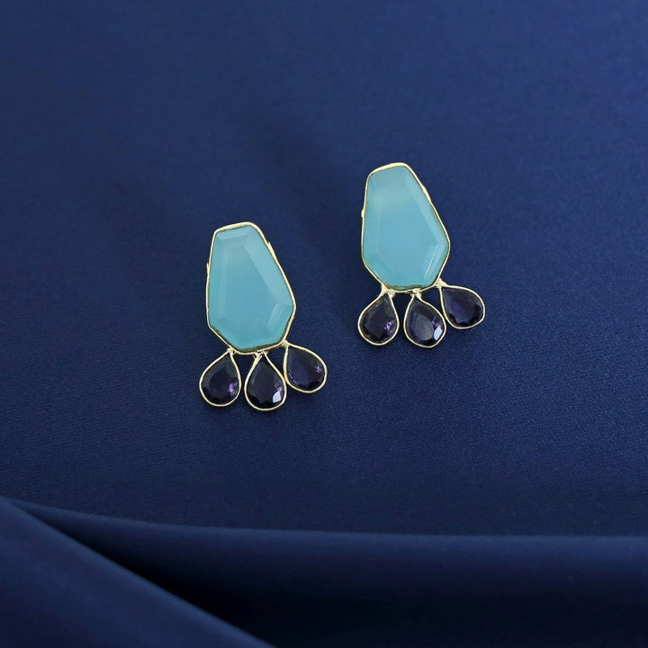 Nathalie Golden Hexagon + Drop Glossy Earring