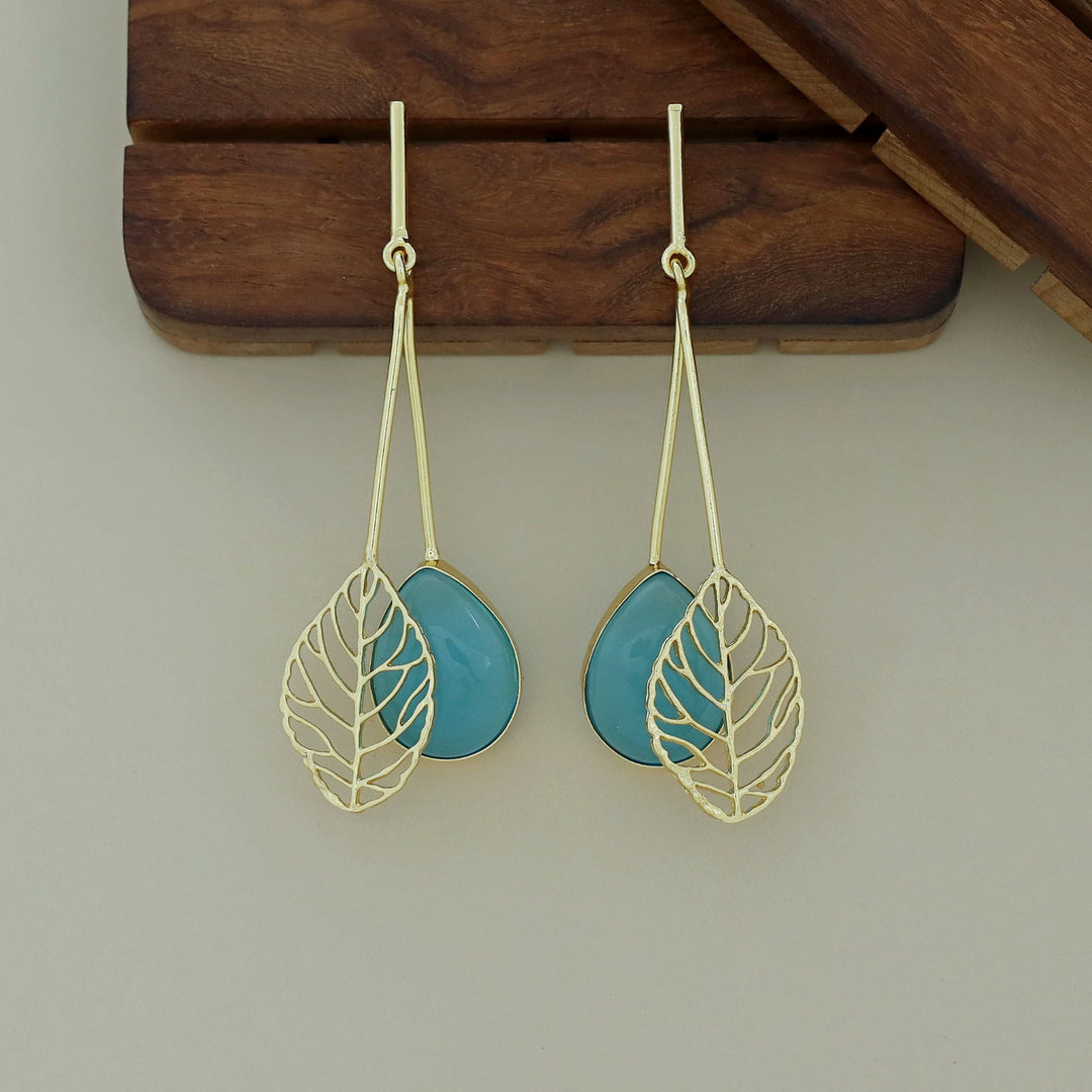 Aayla Golden Leafy Glossy Stone Earring