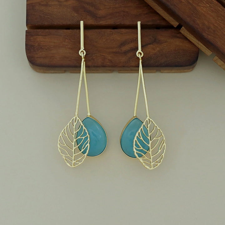 Aayla Golden Leafy Glossy Stone Earring