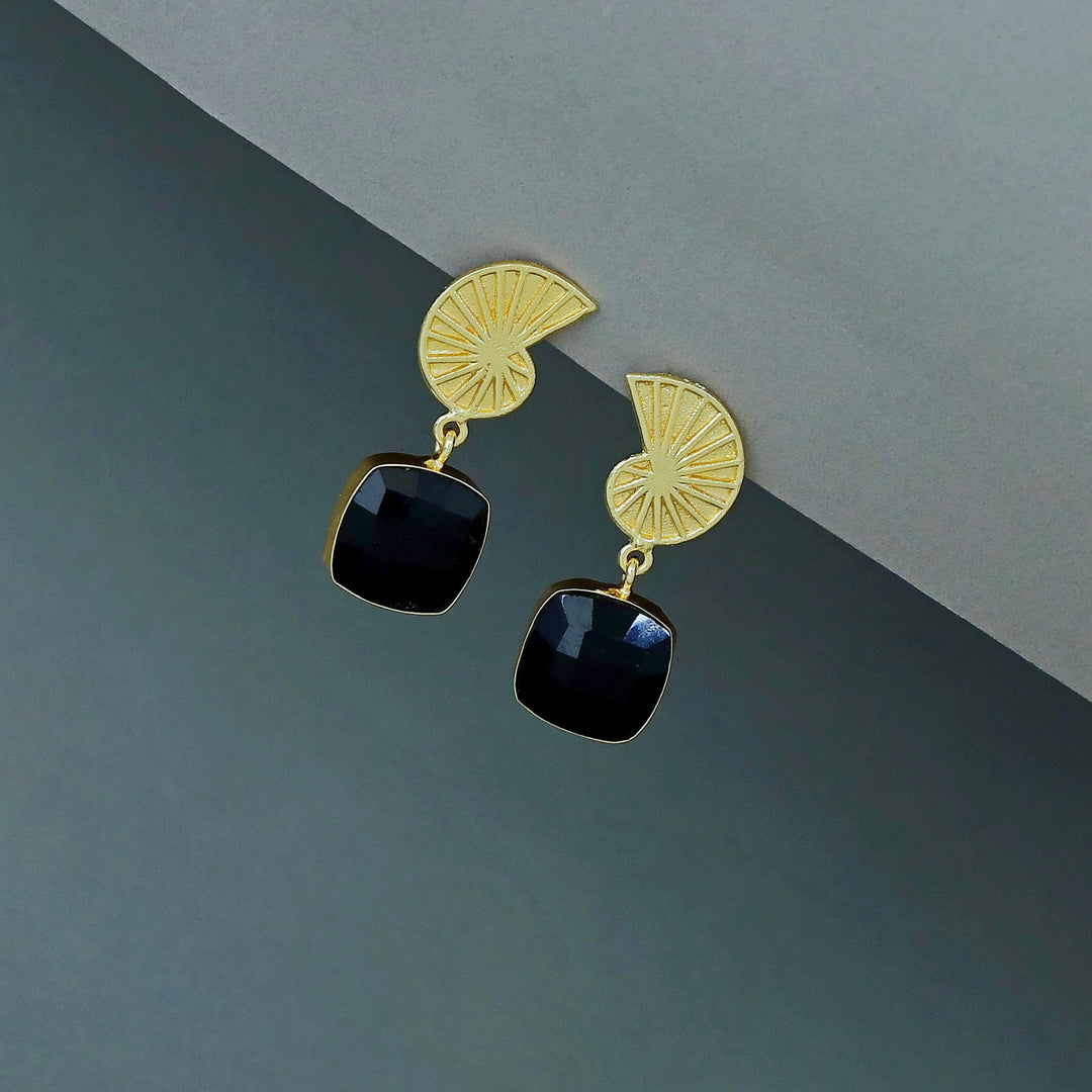 Tanaya Golden Shell Glossy Stone Earring
