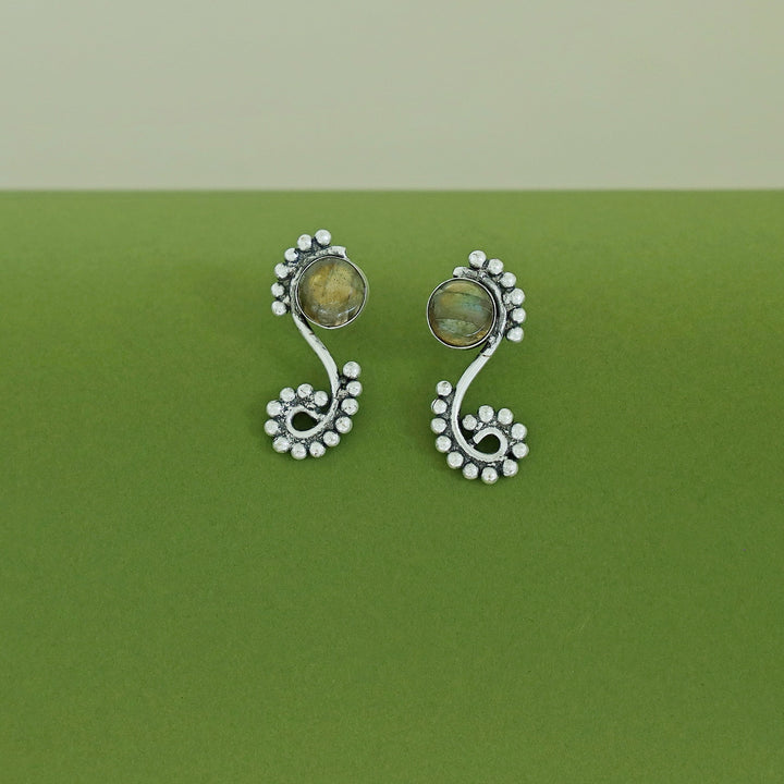 Janan Silver Ball Circle Natural Stone Earring