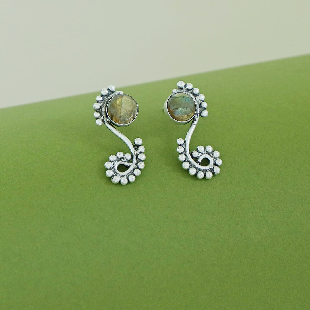 Janan Silver Ball Circle Natural Stone Earring