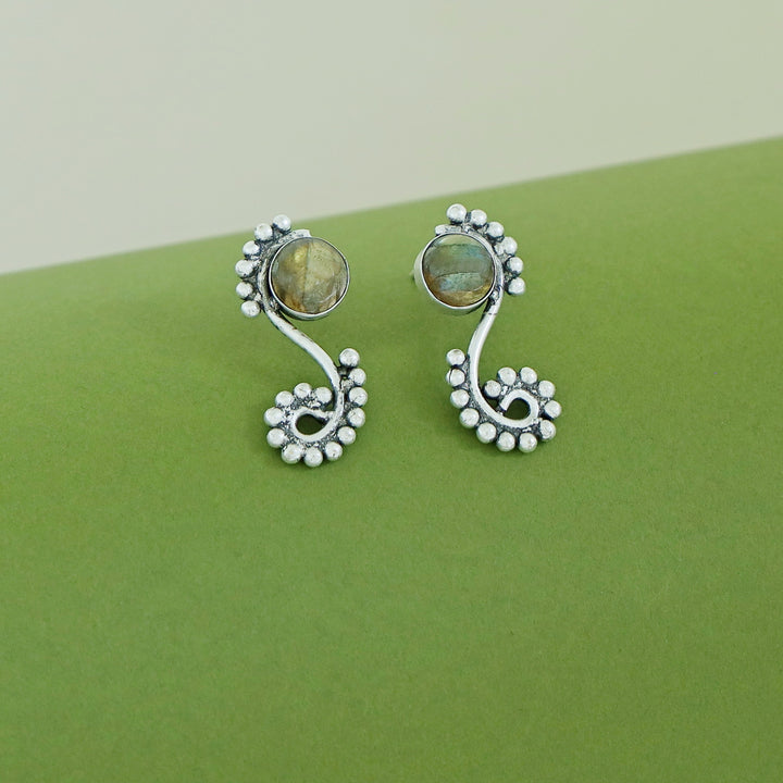 Janan Silver Ball Circle Natural Stone Earring