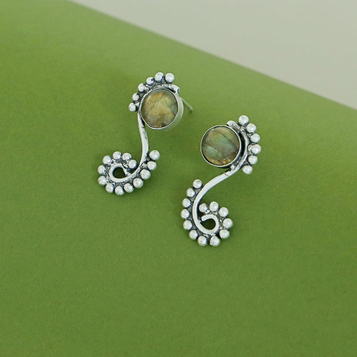 Janan Silver Ball Circle Natural Stone Earring