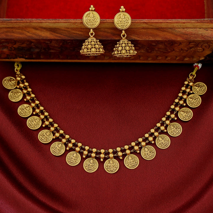 Two Layer Golden Ball Kashi Lakshmi Neckpiece With Earring