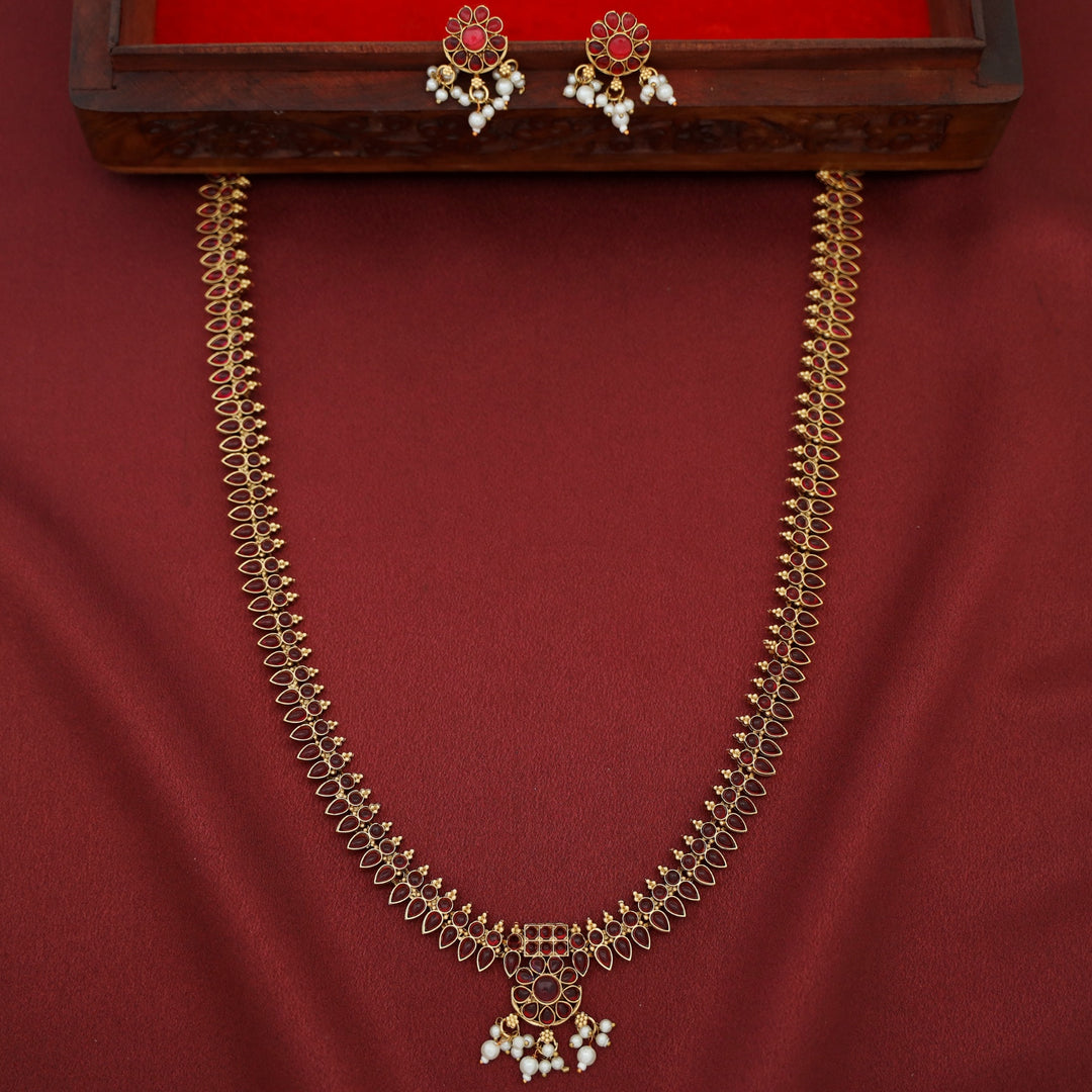 Rudeera Floral Palakka Long Neckpiece With Earring