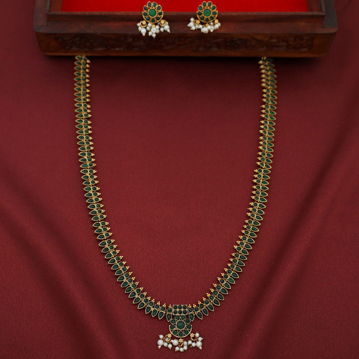 Rudeera Floral Palakka Long Neckpiece With Earring