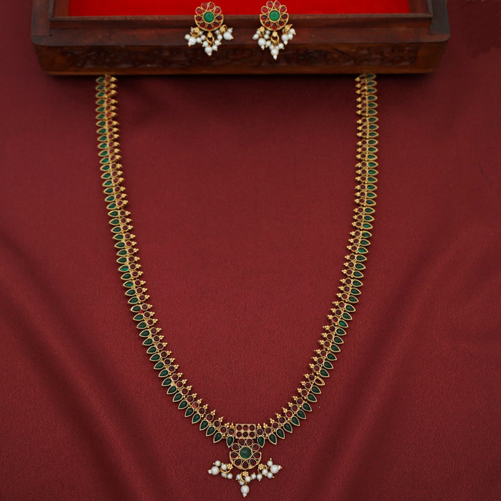 Rudeera Floral Palakka Long Neckpiece With Earring