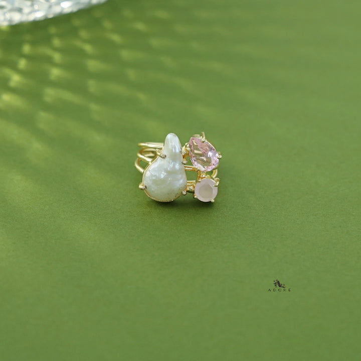 Golden 3 Layer Baroque + Glossy Claw Ring